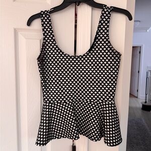 bebe Black and White Grid Peplum Blouse
